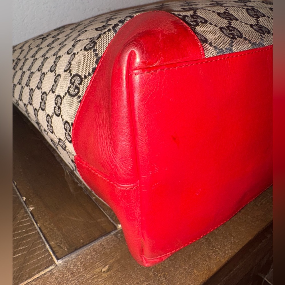 Gucci Red and Brown Monogram Tote Bag - Picture 10 of 16